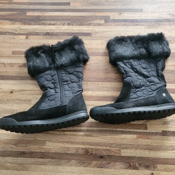 Coach Talen Womens Black Leather Quilted Winter Boots Zip Up Faux Fur Q244 - Picture 5 of 14